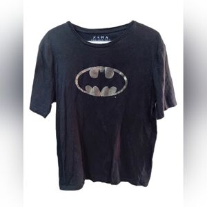 Zara Black Tee with Silver Batman Logo